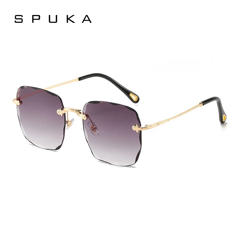 

SPUKA 1905 Retro Rimless Square Shades Women Men Vintage UV Gradient Sunglasses, Picture