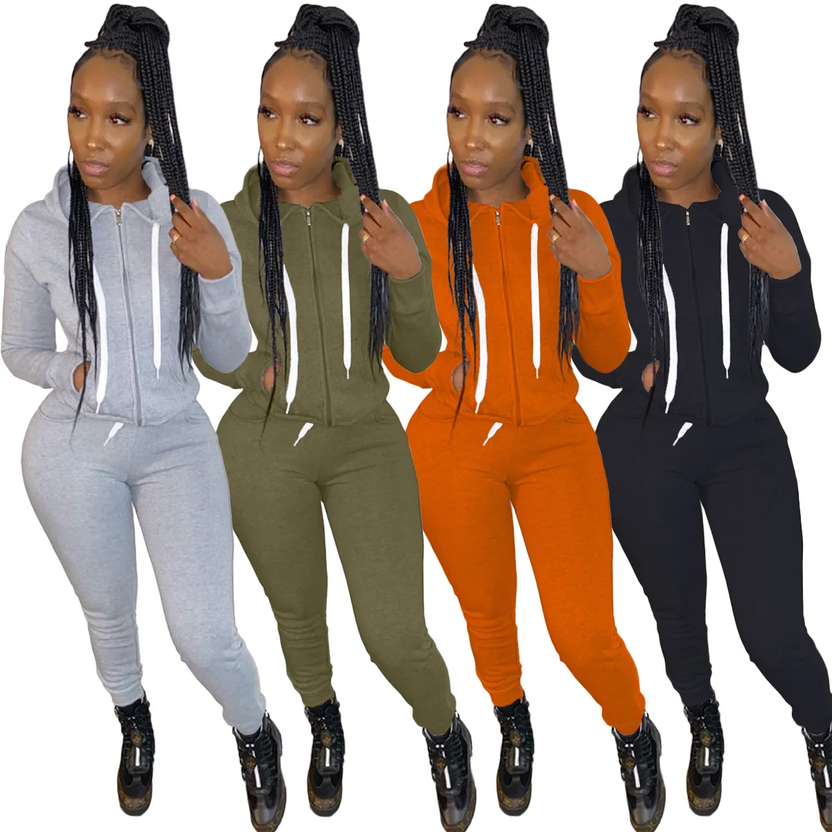 

fall clothing for women women fashion trendy crop top and pants solid two piece set sports set jogger fitness suit, As picture