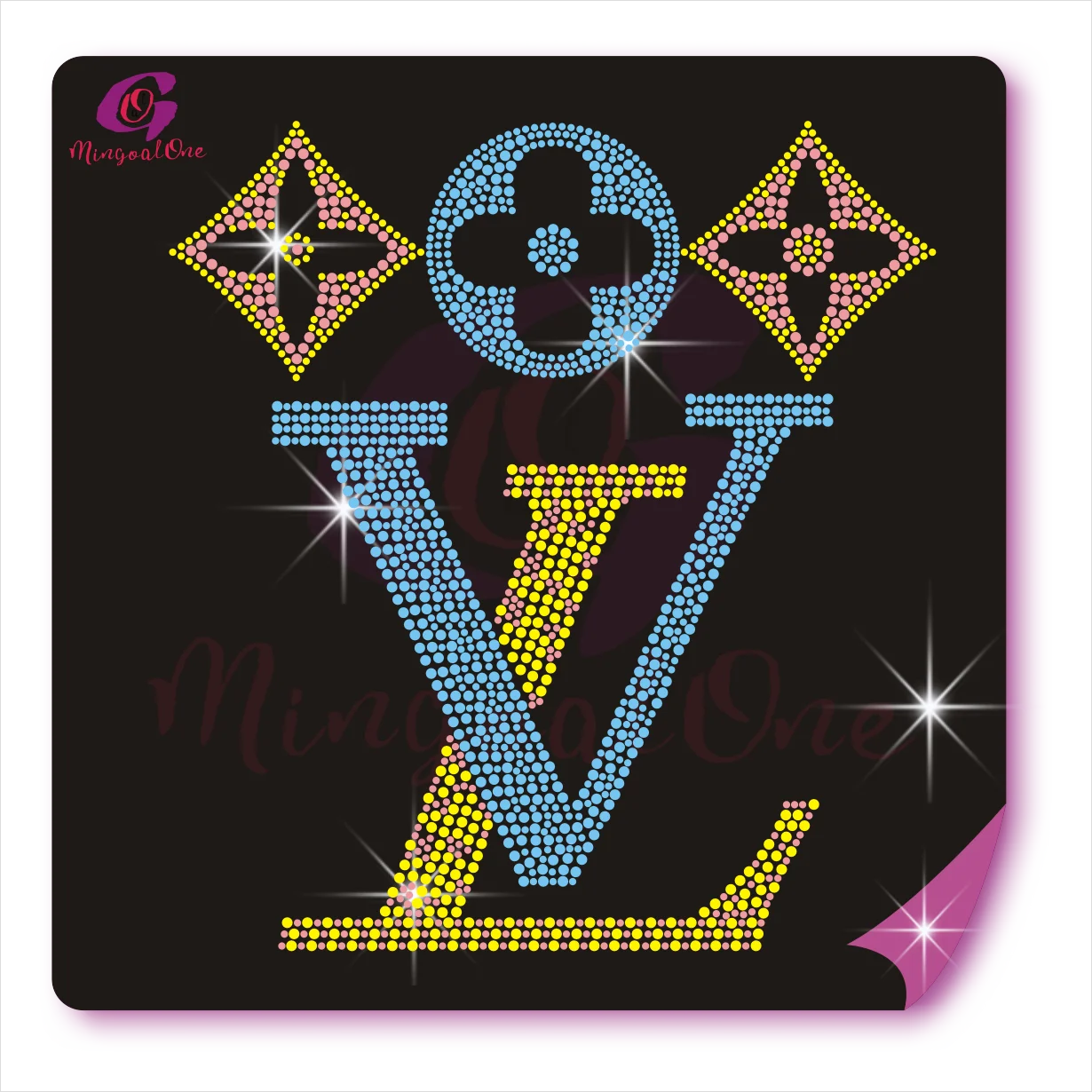 

Low MOQ Vary Color Hotfix Rhinestone Transfer Design Custom Letter Rhinestone Heat Transfer Motif, Select from color chart