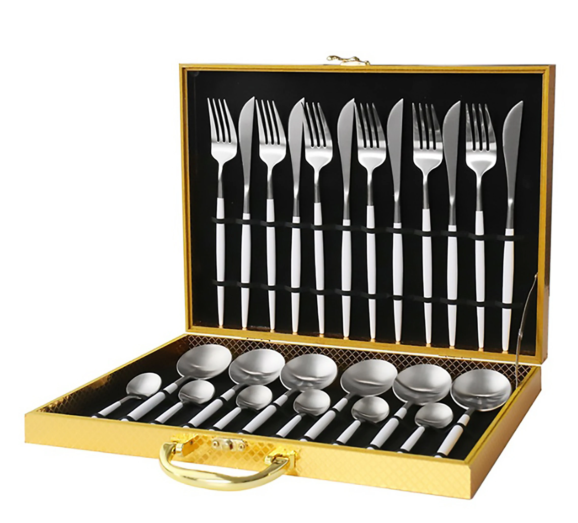 

24 piece wooden box flatware set stainless steel 18/0 Carrying case cutlery set, Customized