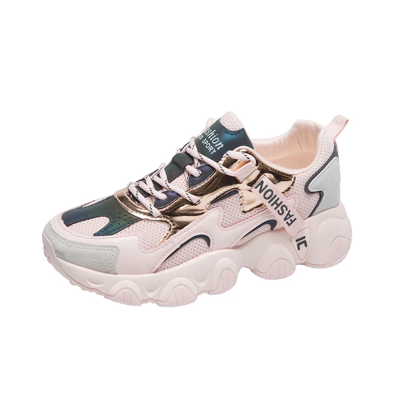 

customization Thick bottom Sneakers Women 2021 Casual Shoes Female Fashion Sneaker Lace Up Leisure Women Shoe, Beige, pink, white