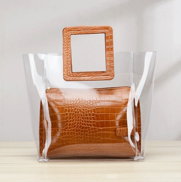 

2021Wholesale Clear Bag Jelly Transparent Handbags 2pcs Set Tote Bag For Women