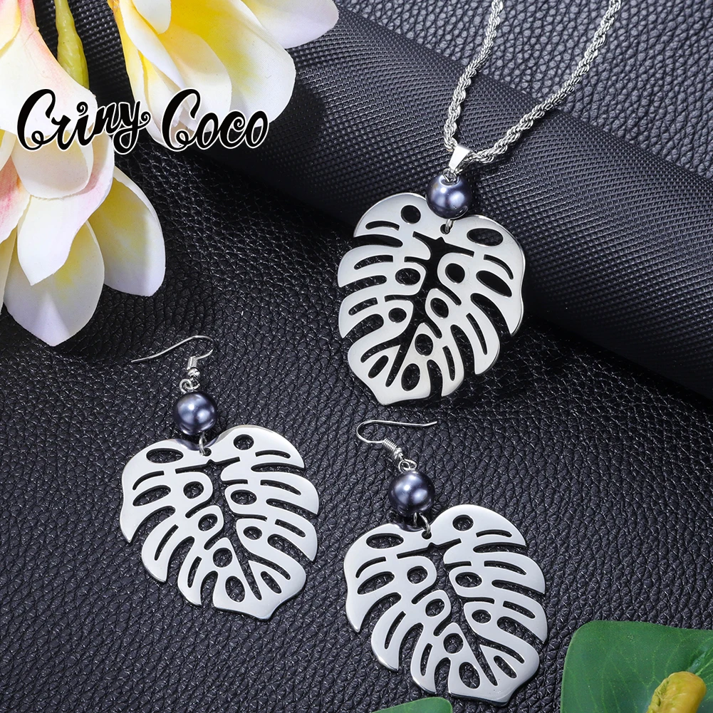 

Cring CoCo Fashion Samoan Sets Necklace Earrings Tribe Stainless Steel Leaf Polynesian Hawaiian Jewelry Set Wholesale, Picture shows