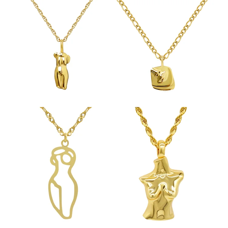 

Tarnish Free Gold Stainless steel 18K plated face female abstract body pendant necklace