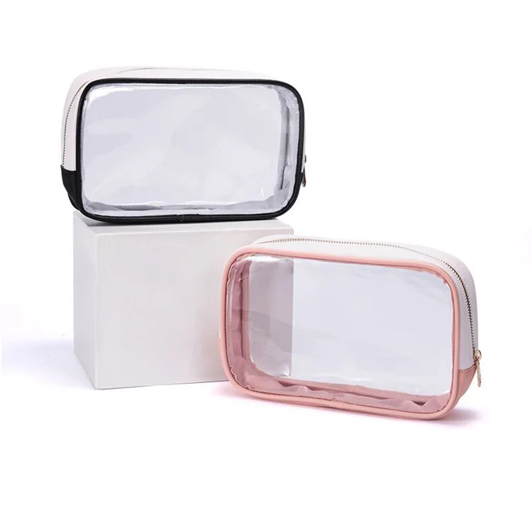 

Customized Logo Wholesale Recycled Zipper Cosmetic Packing Black Toilet Bag Women Clear Transparent Pink PVC Makeup Bag, Customized color