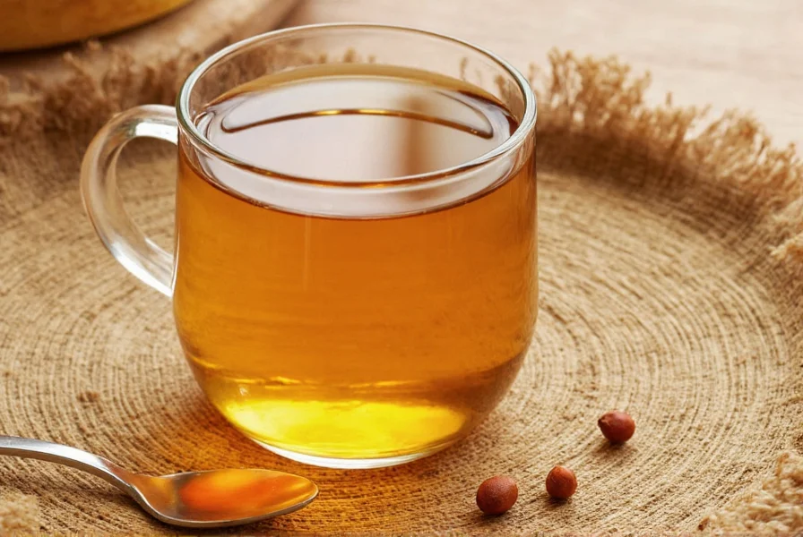 Step-by-step preparation of fenugreek tea showing seeds being crushed, added to teapot, and steeped in hot water