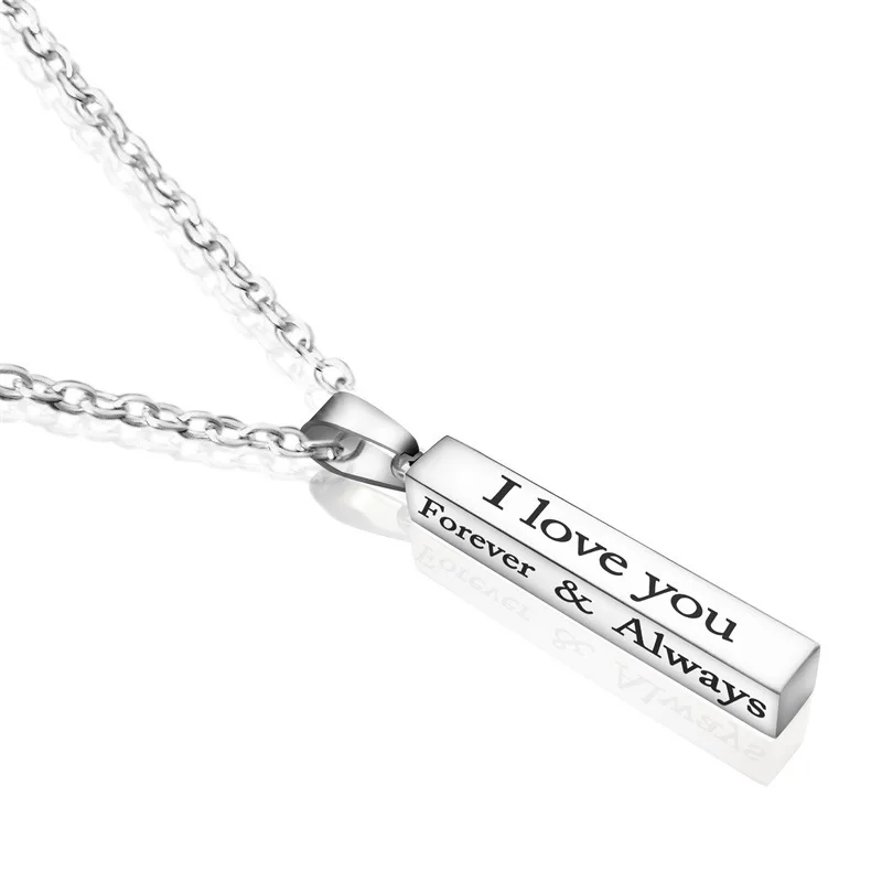 

Fashion I Love You Forever &Always Long Stainless Steel Wishing Column Can be Custom Pendant Name Bar Necklace Couple Jewelry