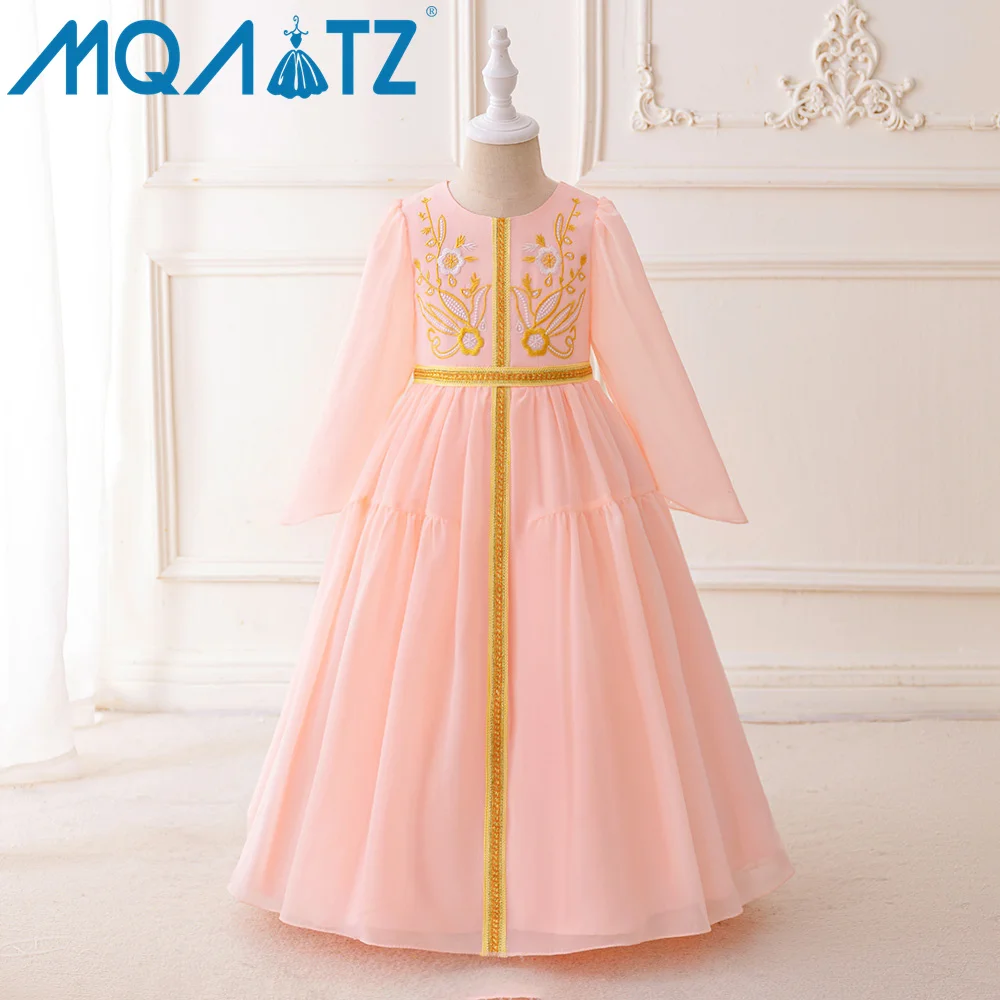 

MQATZ Long Sleeves Pink Muslim Flower Girl Party Dress Kids Birthday Wedding Ball Gown MSL05