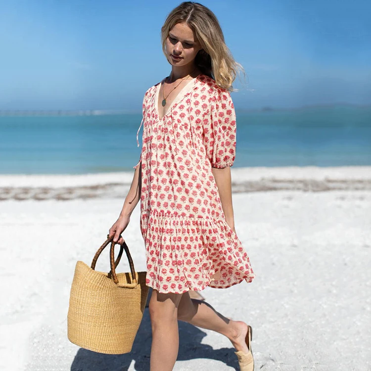 

Linen Maxi Dress Blouses For women 2021 Shirt Half Sleeves Ruffle Sweet Dresses, Navy,pink