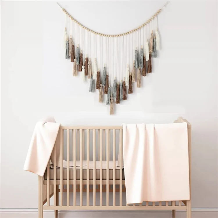 

Boho Wall Decor with Wood Beads Bohemian Woven Wall Tapestry Colorful Tassels Wall Art for Room, Customized