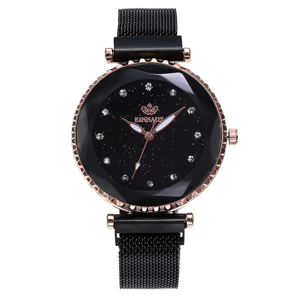 

Explosion models ladies magnet buckle mesh belt fashion starry quartz female watch student watch, Black