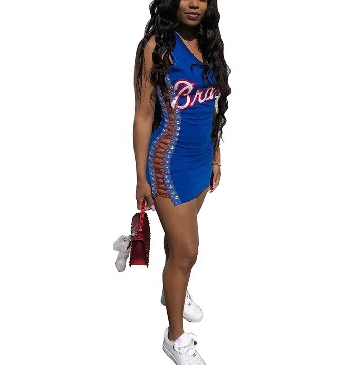 

Summer Fashion Wholesale Letter Print Hot Clubwear Mini Skinny Sexy Dress Women, Blue/black