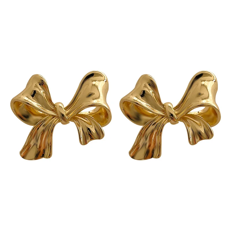 

Hyacinth Big Gold Bowknot Metal Ear Clip on Earrings Exaggerated No pieced earrings