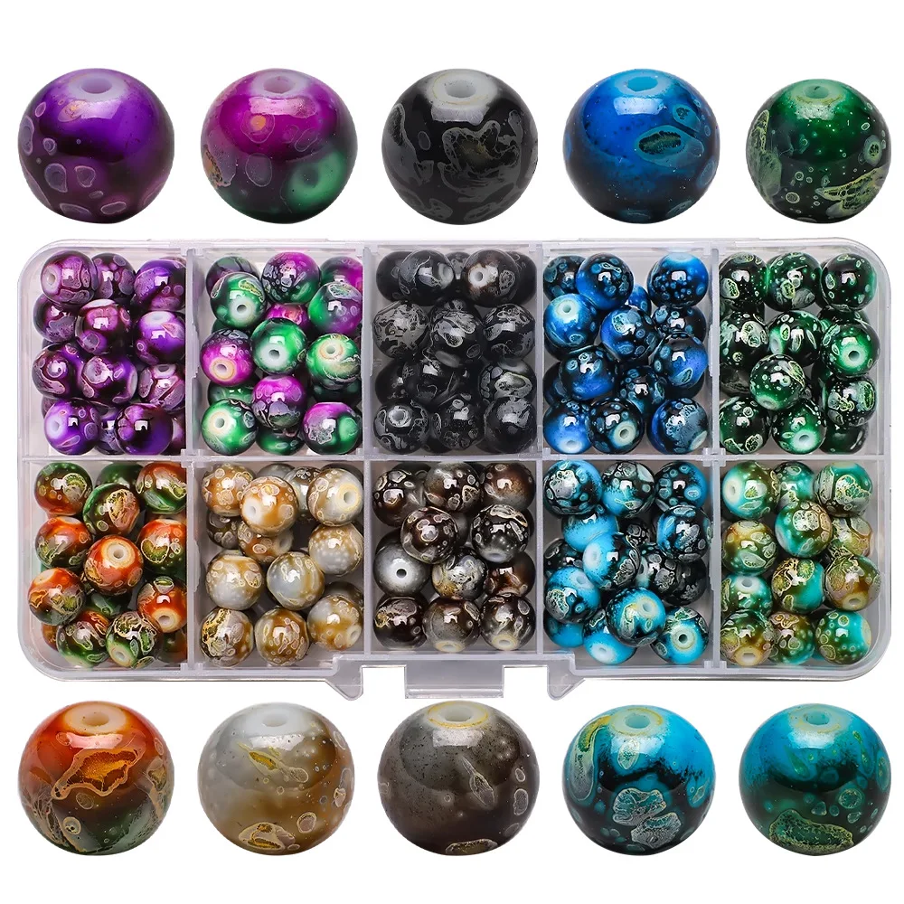 

15 Gird 200 PCS Plastic Box Jewelry Findings Crystal Beads Set 8mm Glass Spacer Bead for Ankle Bracelet Necklace DIY Making Kit, 15 girds