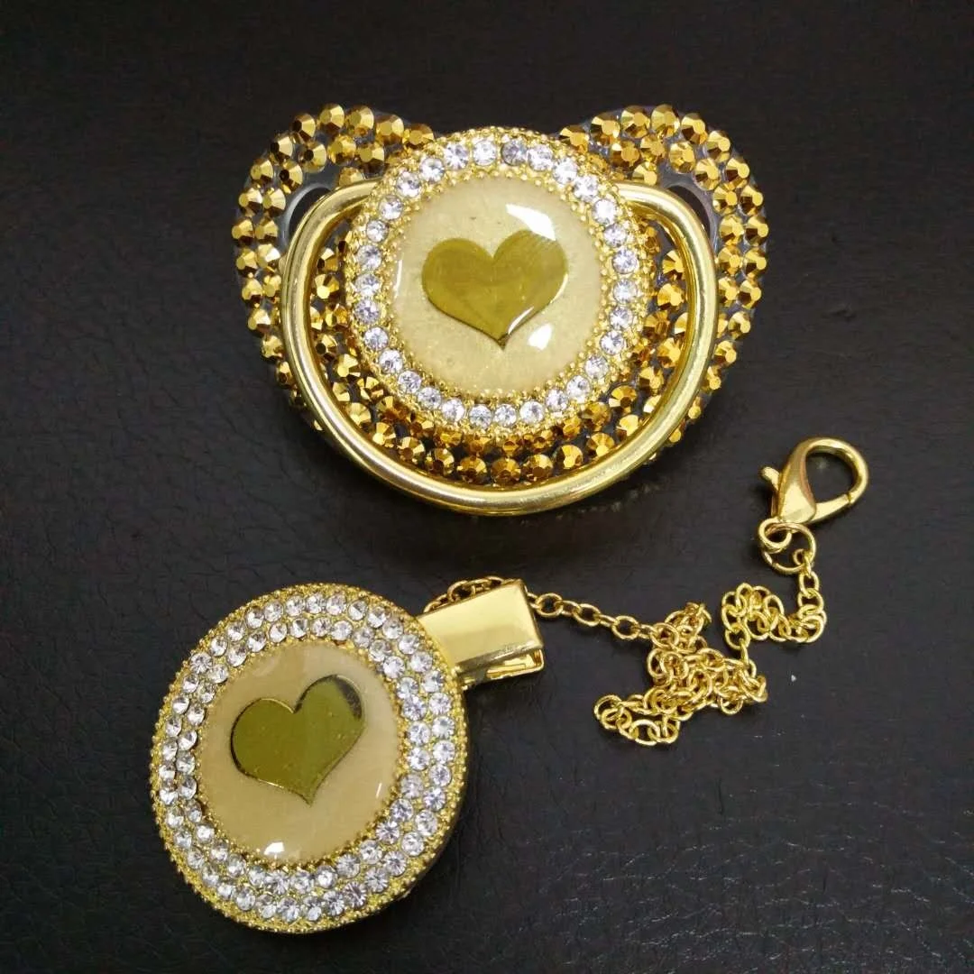 

Glitter Heart Pacifier Clip Chain Baby Rhinestone Soother Bling Dummies