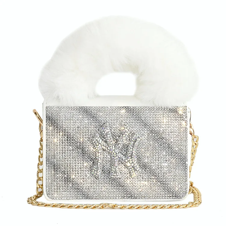 

Hot Sales Wholesale Lux Bling Hat and Purse Set High Quality Soft Fur Set Ny Handbag