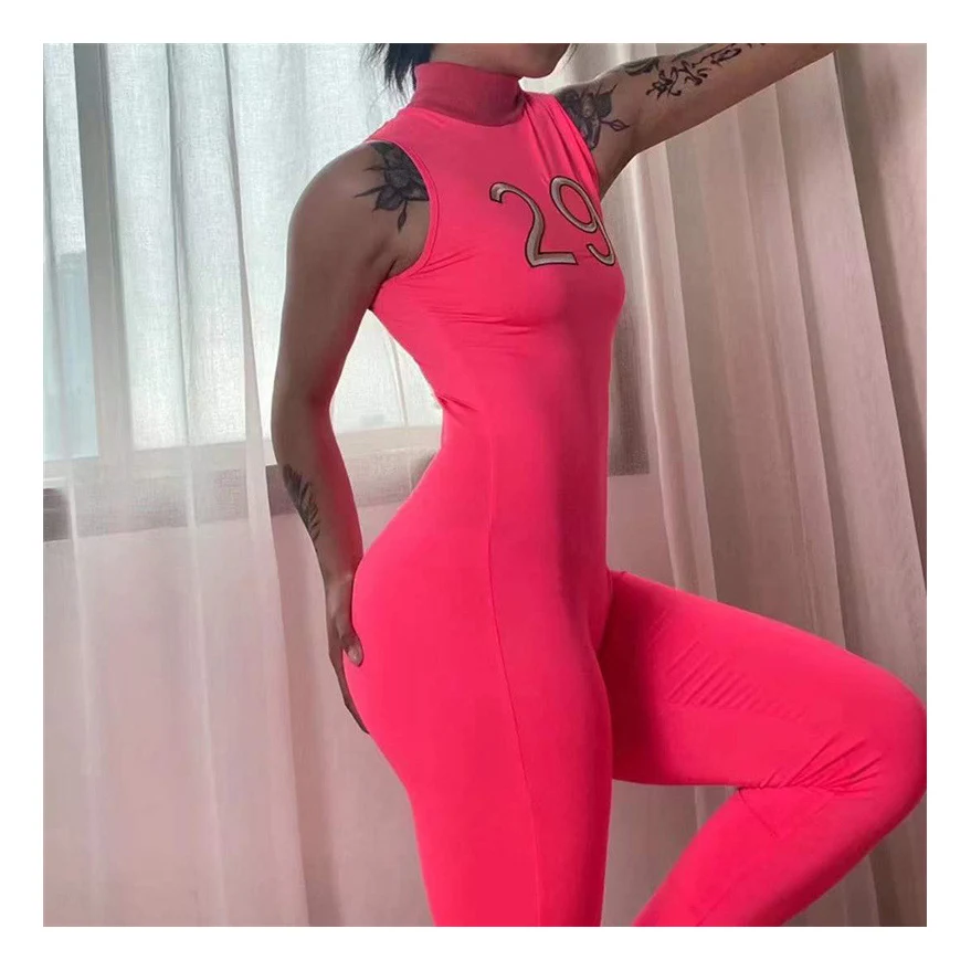 

2022 women clothing Sexy hollow high waist tight-fitting solid color long-sleeved sports fitness lady jumpsuit, Customized color/as show