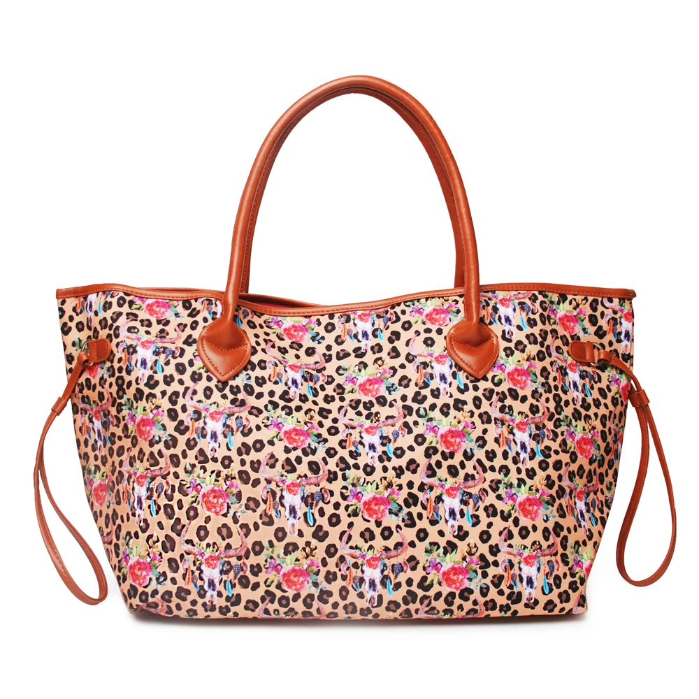 

RTS Wholesale Leopard Bullskull Flower Large Tote Bag Handbag For Women DOM1209, Accept custom made