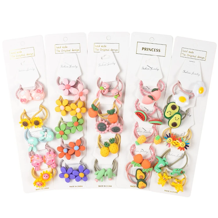 10 PCS Strong Set kids accessories Fruits Rubber Rope Ring Hair Ties Cute Animal Flower Elastic Hair Bands