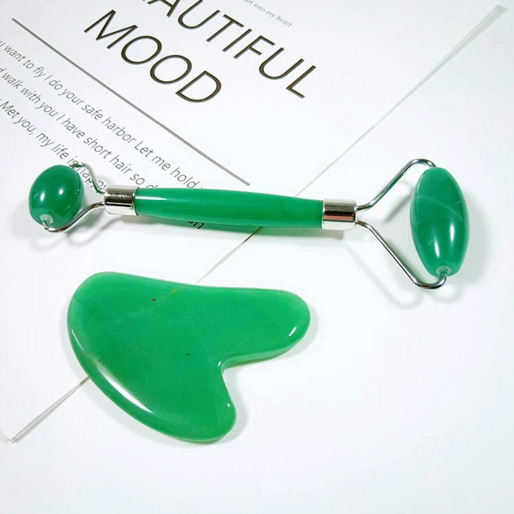 

OEM/ODM Face Slimming Premium Quality Natural Green Aventurine Jade Roller Gua Sha Set