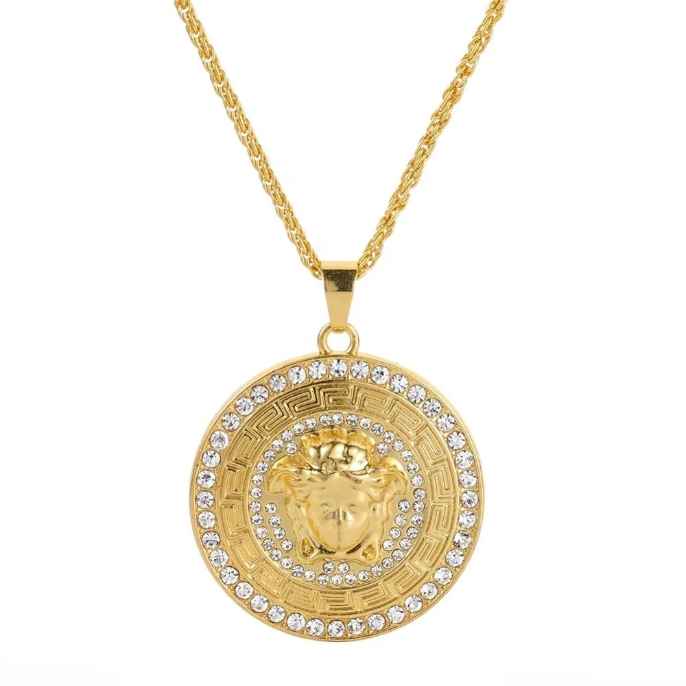 

2020 New Medusa Design Hiphop Iced out 14k Rose Gold Plated Pendant Necklace Jewelry for Men, Picture