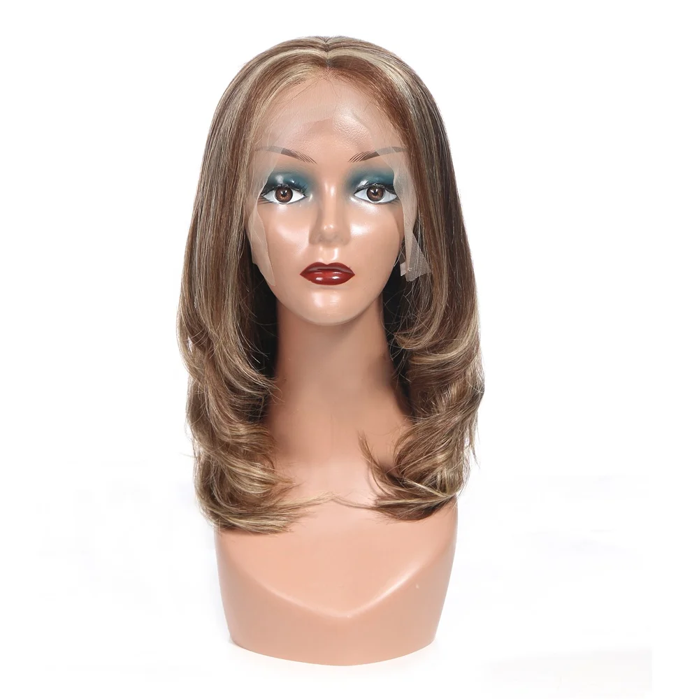 

Antimi hair 14 inches Highlight Wigs 100% Raw Human Hair Lace Front Wigs free part brown hair wigs for male