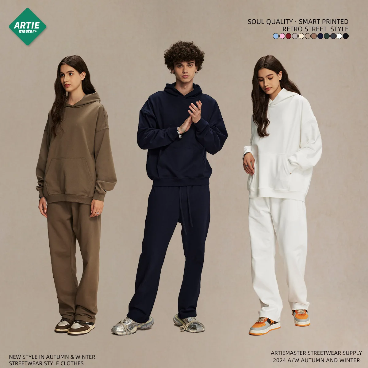 2024 New Arrivals Couple Fashion Artiemaster Solid Color Unisex Heavyweight 430gsm Classic High Street Oversized Blank Hoodies