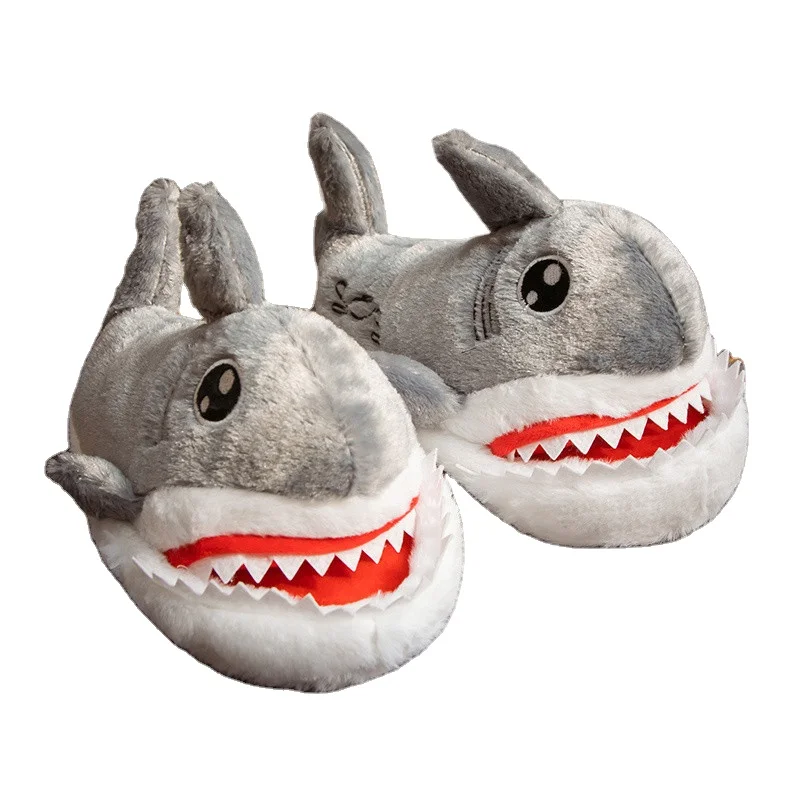 

Wholesale Funny Comfy Winter Warm Unisex Indoor Bedroom Animal Plush Shark Slippers