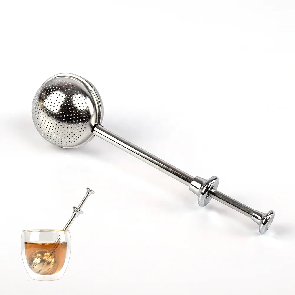

Ball Shape Stainless Steel Tea Steeper with Push Handle
