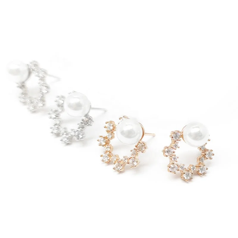 

Stylish 14K gold plated hexagonal star zirconia silver 925 pearl earrings, Rose gold/silver