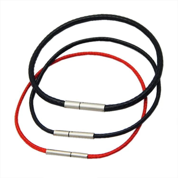 

1.5mm 2mm 3mm stainless steel buckle leather bracelet for women men black wax rope