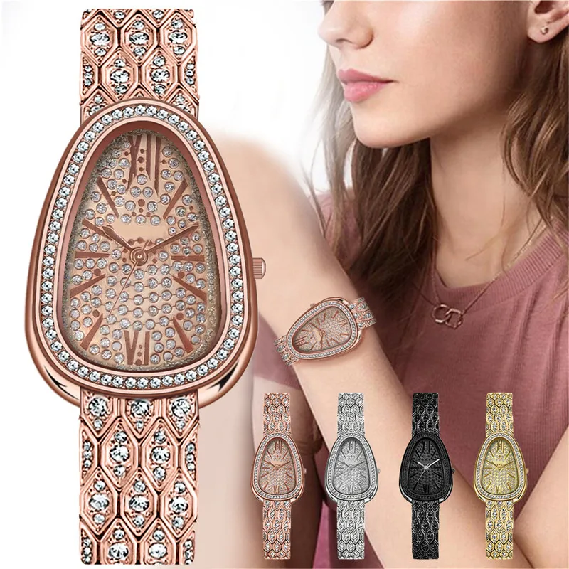 

WJ-10433 New Factory Hot Selling High End Wristwatch Luxury Snake Bracelet Quartz Women Watch Full Diamond Fashion Women's Watch, Mix