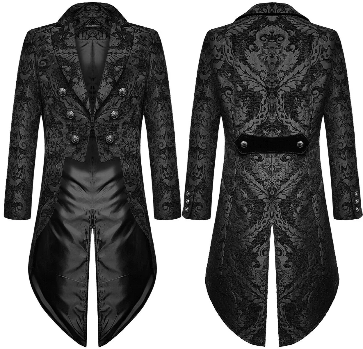 

Mens Gothic Tailcoat Jacket Medieval Black Long Coat Steampunk Tuedo Suit Victorian Noble Prince Party Cosplay Costumes