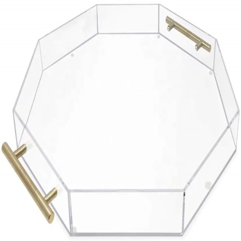 Custom Clear Acrylic Perspex Octagon Food Tray With Gold Handle Buy