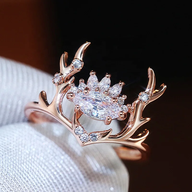

Rose Gold Elk Shape Women Rings Fashion Newly-designed Jewelry Fine Anniversary Christmas Present New Year Gift for Girl