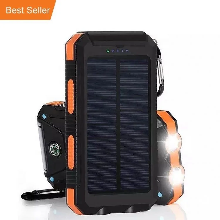 

Amazon best seller Solar charging waterproof 5000mAh 8000mAh 10000mAh 15000mAh 20000mAh 30000mAh Powerbank With Led Torch
