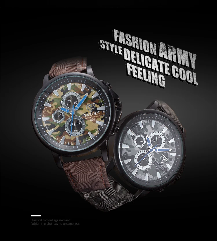 402 Latest camouflagedial fashion style men sport watch 3 atm water resistant wrist watch