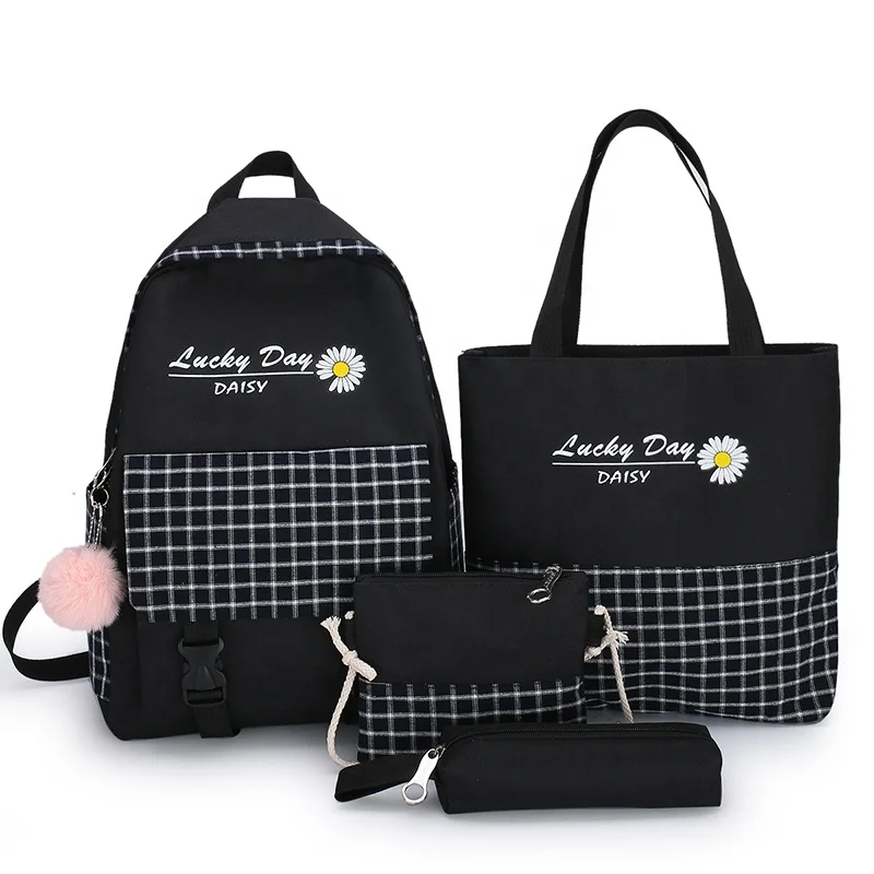 

Newly plaid style waterproof outdoor travelling teenager 4in1students shoulder bookbags schoolbag backpacks sets girls