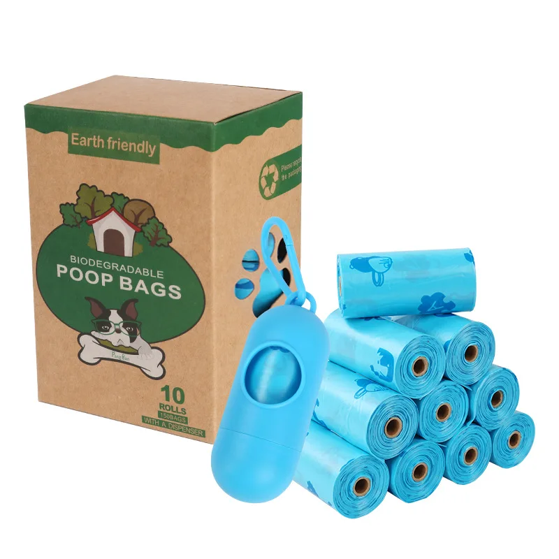 

stocked easy carry cheap biodegradable pet poop bags on roll eco friendly biodegradable plastic dog waste bags with dispenser, Blue