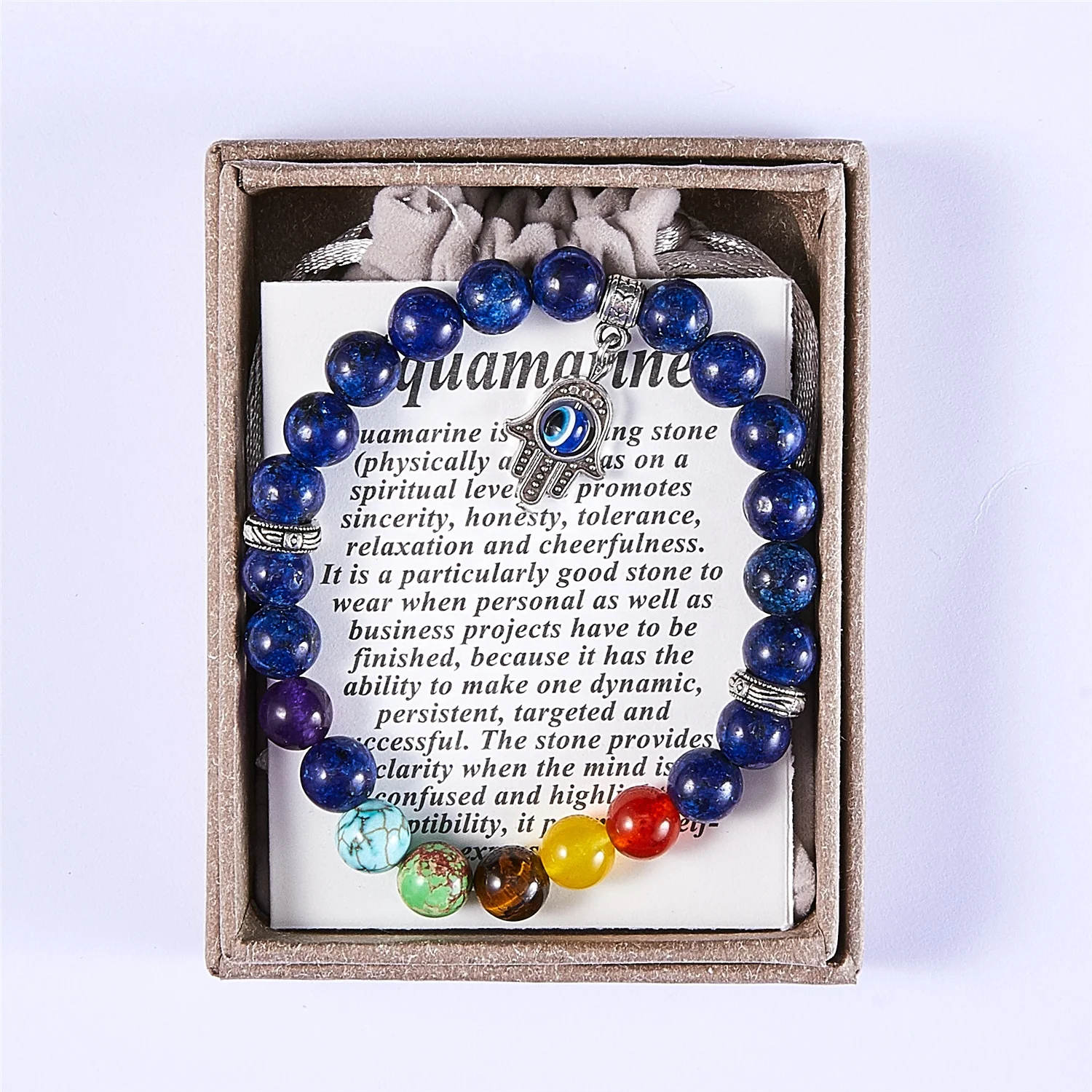 

Amazon Hot Selling Natural Stone Bracelets with Unique Packaging 7 Chakra Energy Women Evil Eye Lapis Lazuli Bracelets, As photo