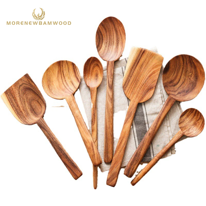 

Amazon hot sellers teak Cooking Wood Utensil for Nonstick Cookware, ,Kitchen Utensils Set 7