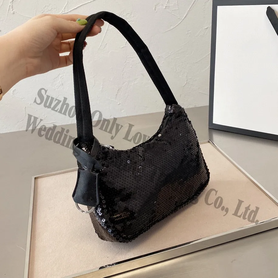 

2021 High Quality Ture Leather Women Black Sequins Sliver Hobos Side Shoulder bags Lay Tote handbags