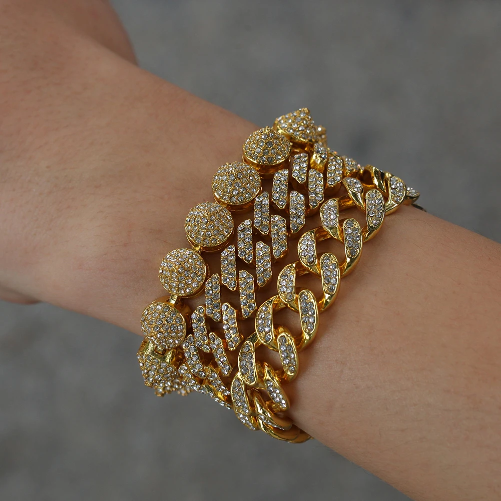 

12mm hip hop Gold-plated full diamond alloy cuban necklace cuban bracelet cuban chains