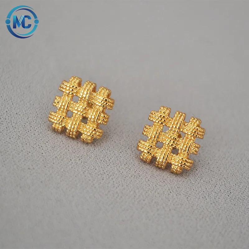 

2021 original design vintage style chic weave brass gold plated 18K real gold earrings with texture