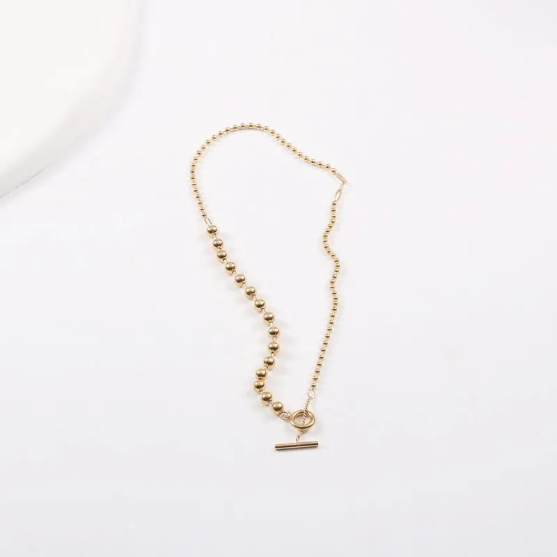 JOOLIM Ready to Ship High End 18k Gold Plated Stainless Steel Chic Beads Mixed Chain Toggle Necklace Fashion Jewelry