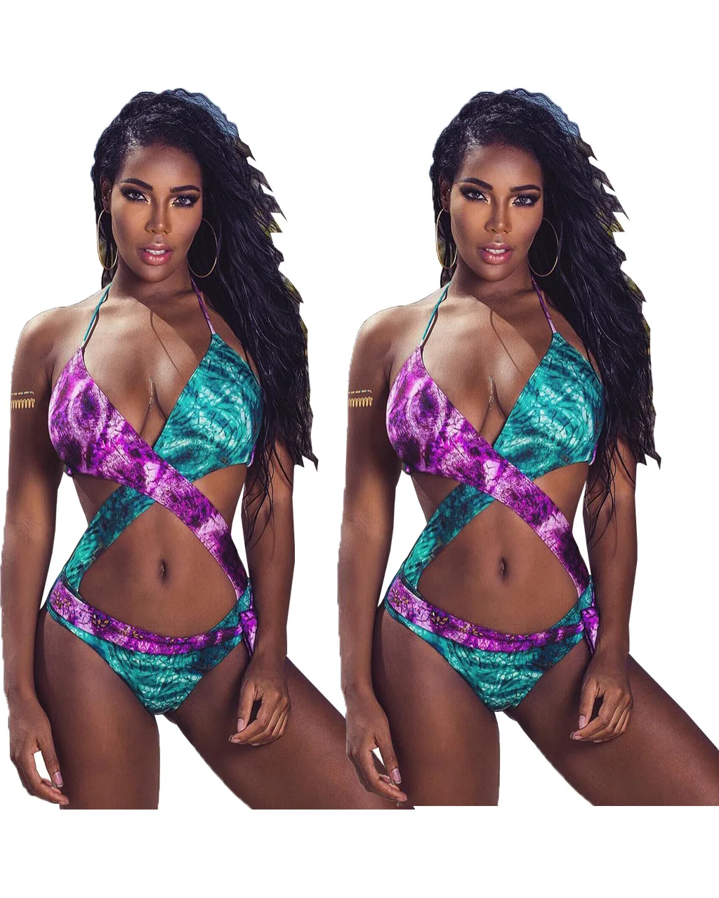 

bathing suits women 2021Sexy strappy halterneck Bikini jumpsuit Bikini jumpsuit with cross straps on chest
