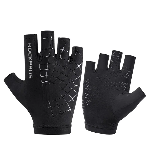 

ROCKBROS Men Women Summer Half Finger Gloves Anti-slip Elasticity Breathable Sport Cycling Glove Bicycle Accessories, Black