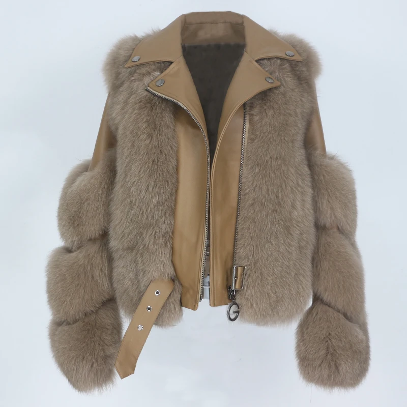 

OFTBUY 2021 Real Fur Coat Vest Winter Jacket Women Natural Fox Fur Genuine Leather Outerwear Detachable Streetwear Locomotive