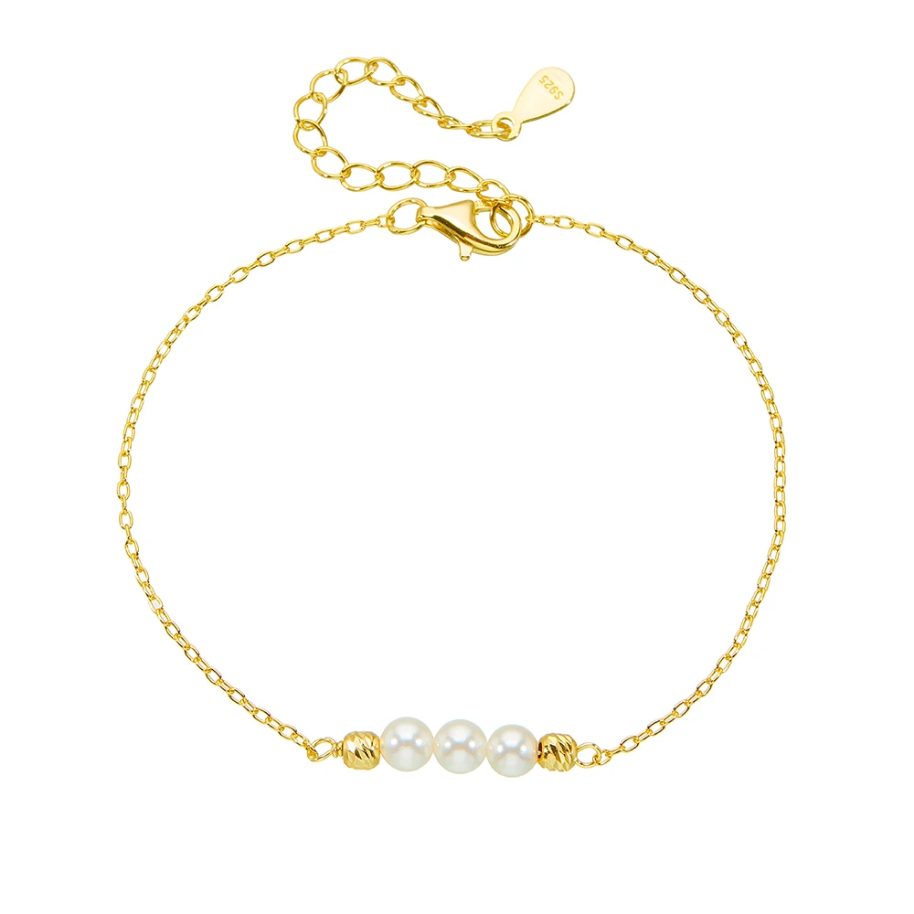 Peishang Wholesale Jewelry 925 Sterling Silver 14K Gold Plated Women Daily 3 Stone Small Shell Pearl Bracelet