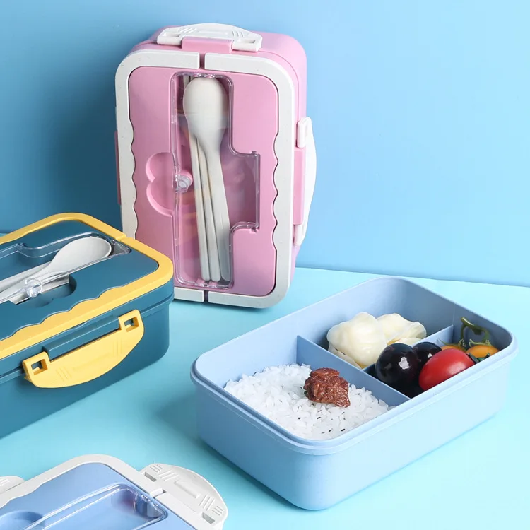 

BPA Free 3 Compartments Portable PP Biodegradable Wheat Straw Plastic Bento Lunch Box, Pink/green/blue/beige